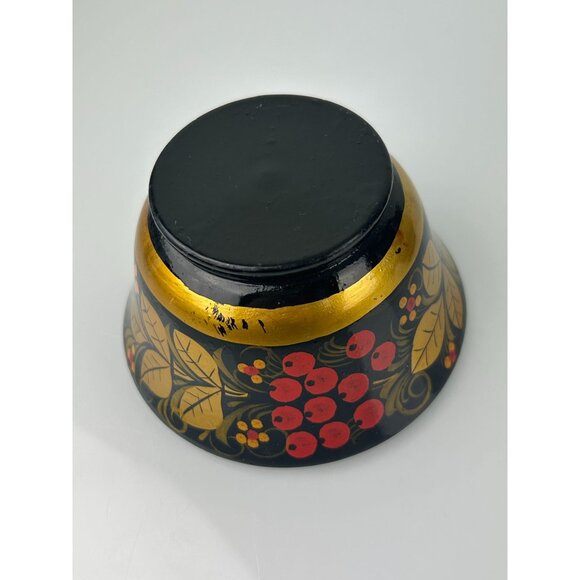 Vintage USSR Russian Wooden Lacquered Small Bowls Set of 2 Red Berries Gold Blck - Picture 8 of 16